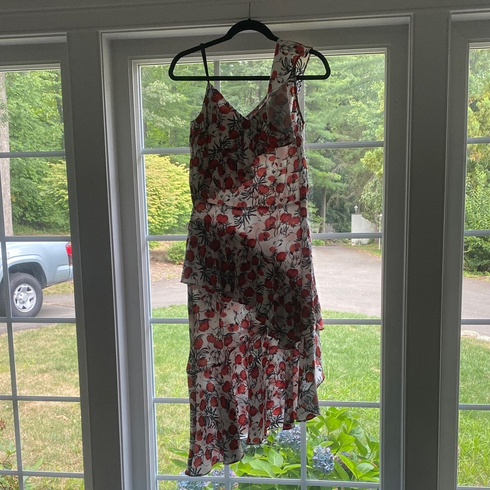 ELF One Shoulder Floral Dress - Red and Black